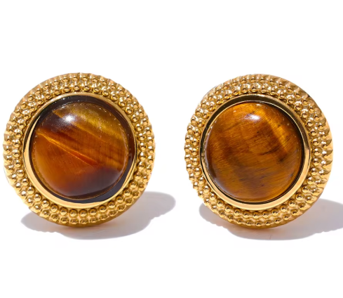 Textured Gold Pyramid Stone Drop Earrings
