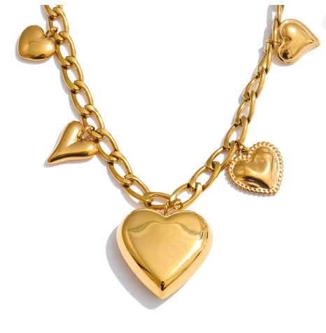 Chunky Heart Charm Link Necklace