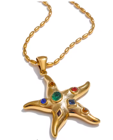 Colorful Crystal Starfish Pendant Necklace