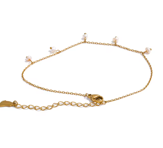Dainty Natural Pearl Gold Drop Chain Anklet