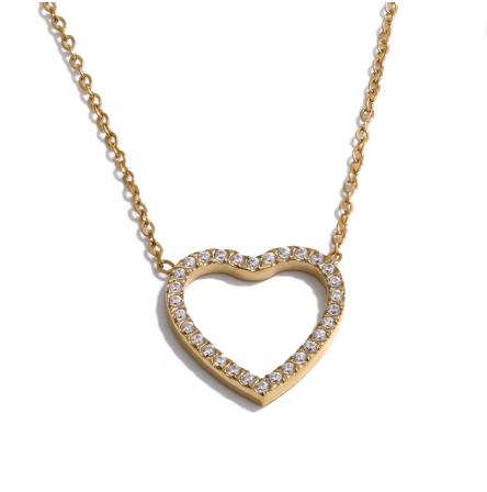 Delicate Crystal Hollow Heart Pendant Necklace