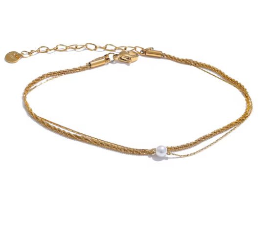 Minimalist Layered Chain Simulated Pearl Anklet