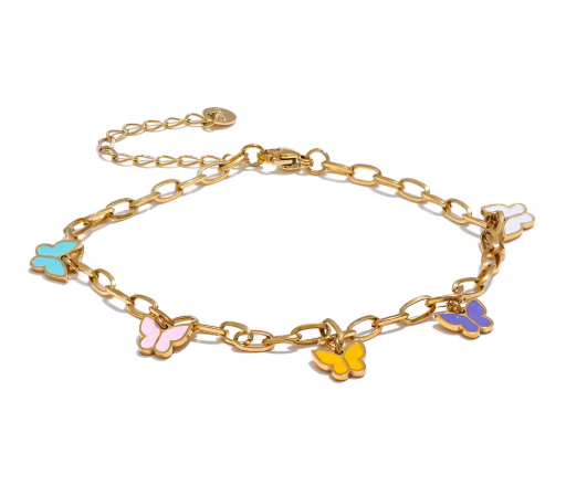 Enamel Butterfly Gold Charm Anklet