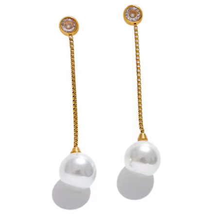 Gold Chain Crystal Pearl Drop Earrings