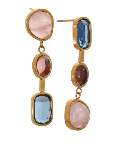 Geometric Multi-Stone Gold Drop Earrings