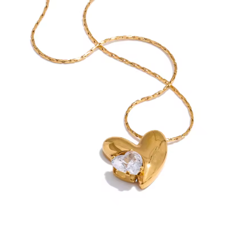 Puffy Crystal Heart Pendant Necklace