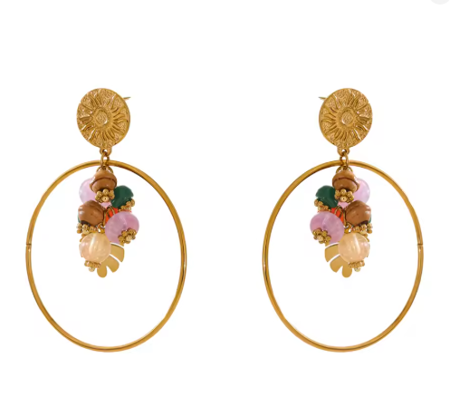 Boho Sunburst Stone Cluster Hoop Earrings