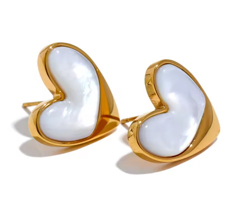 Natural Shell Heart Gold Stud Earrings