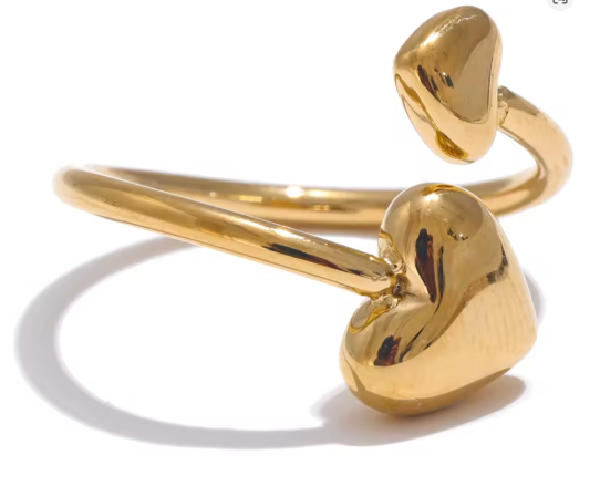 Sculptural Double Heart Open Adjustable Ring