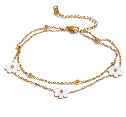 Shell Flower Double-Layer Gold Chain Anklet
