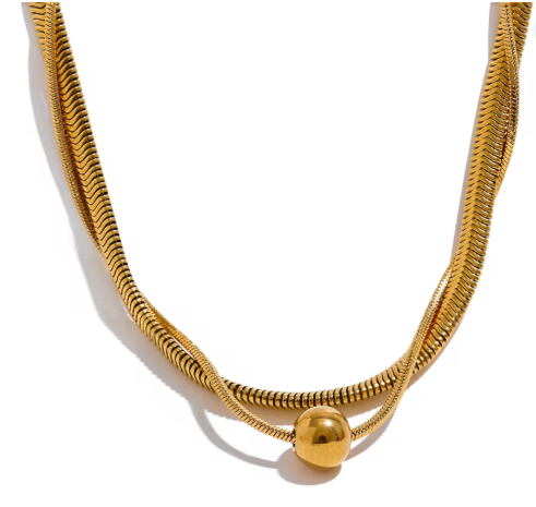 Double Layer Snake Chain Ball Necklace