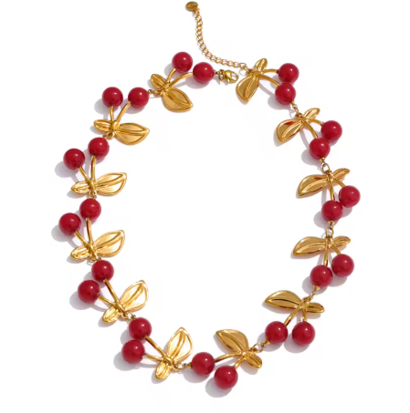 Red Resin Cherry Statement Collar Necklace