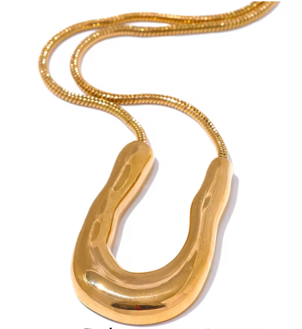 Sculptural Molten U-Shape Pendant Necklace