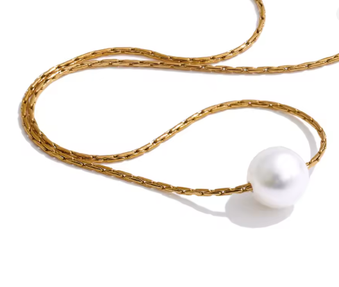 Round Freshwater Pearl Slide Chain Necklace