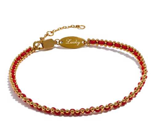 Handmade Woven Thread and Gold Bead Dainty Bracelet