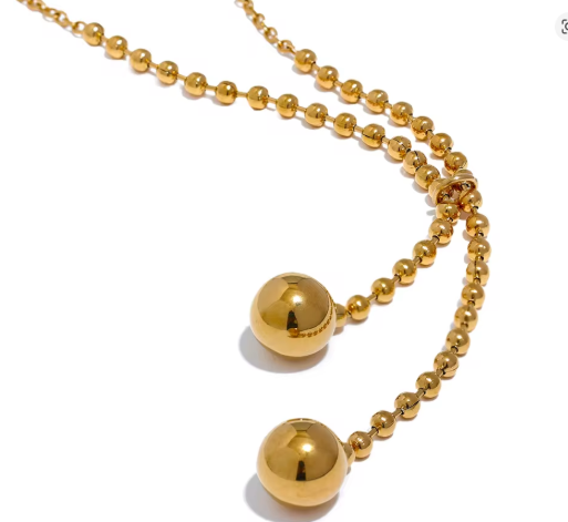 Bold Polished Globe Bead Drop Lariat Necklace