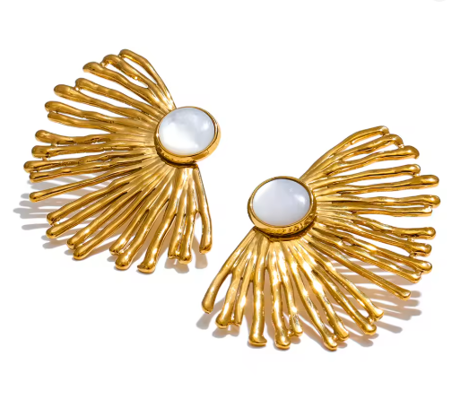 Textured Gold Shell Statement Earrings