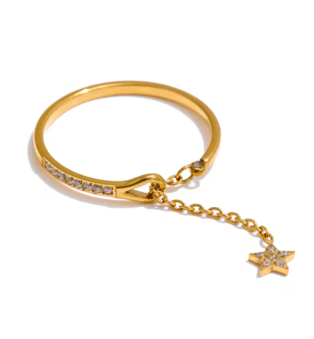 Delicate Star Charm Pave Drop Ring