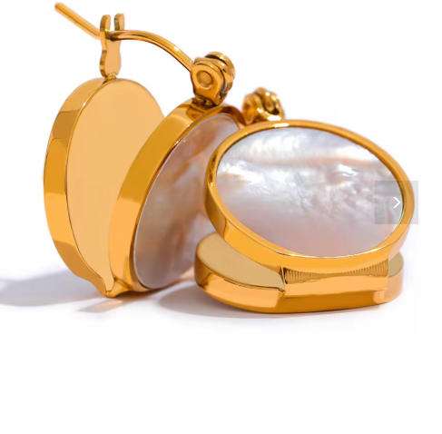 Gold Mother of Pearl Hoop Earrings