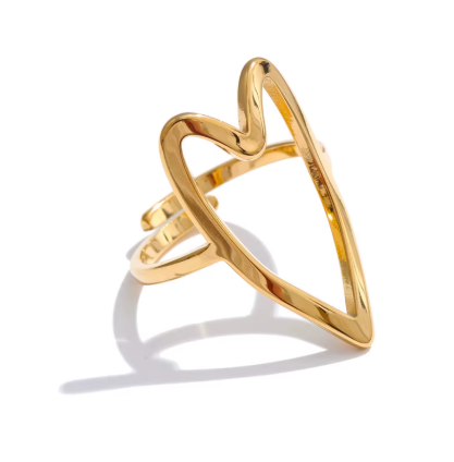 Sculptural Hollow Heart Open Adjustable Ring