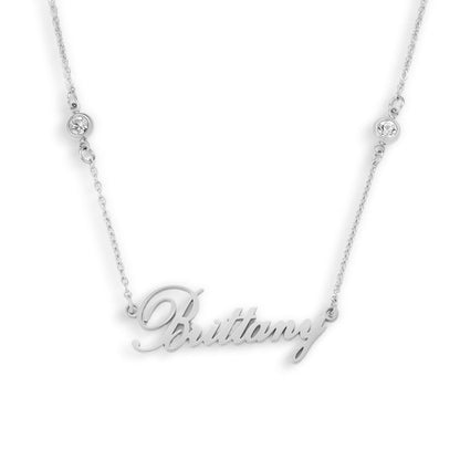 Custom/Personalized Nameplate with Gemstone Accents Necklace