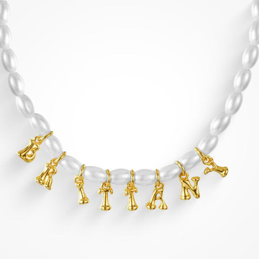 Evry Jewels Hub Custom/Personalized Bubble Letter Pearl Necklace