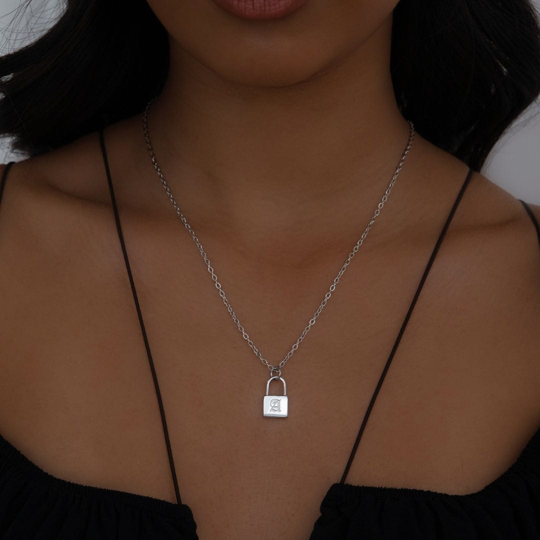 Padlock Gothic Initial Necklace