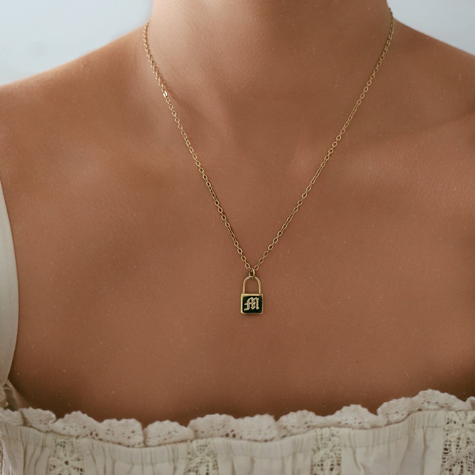 Padlock Gothic Initial Necklace