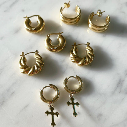 Rain Cross Hoop Earrings