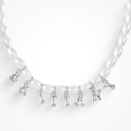 Evry Jewels Hub Custom/Personalized Bubble Letter Pearl Necklace
